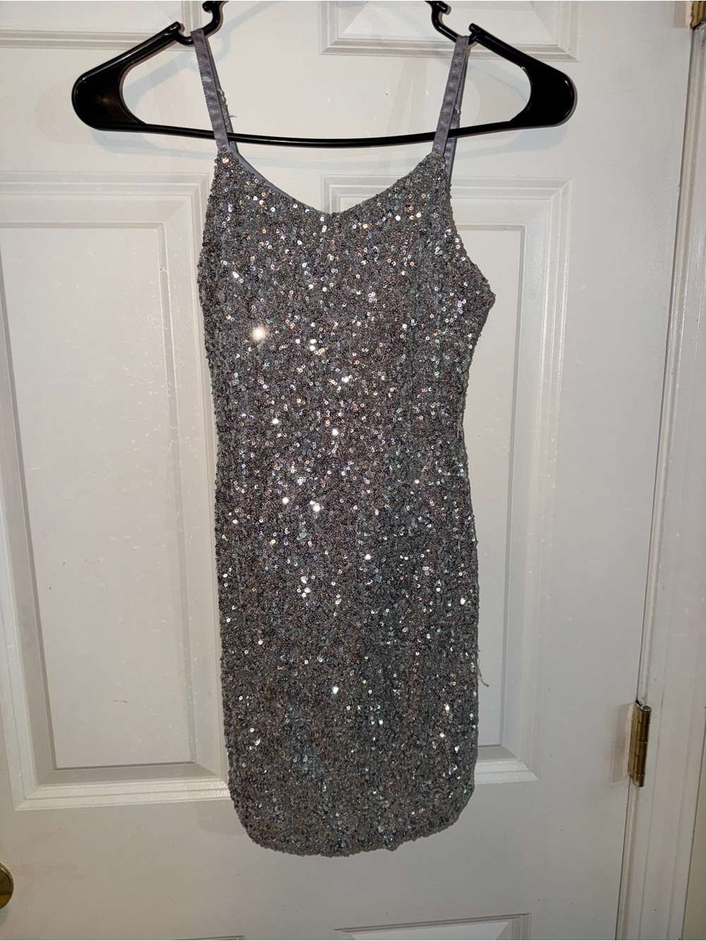 Girls' Silver Sequin Spaghetti-Strap Party Dress